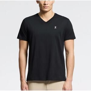Psycho Bunny Men's Classic V Neck Tee Black Cotton T-Shirt - Size 7 - GUC